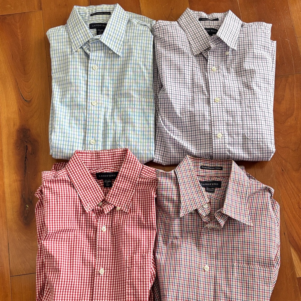 Lands' End Men's Checked Button-Down Shirt Bundle in Red, Blue, Green, Gray